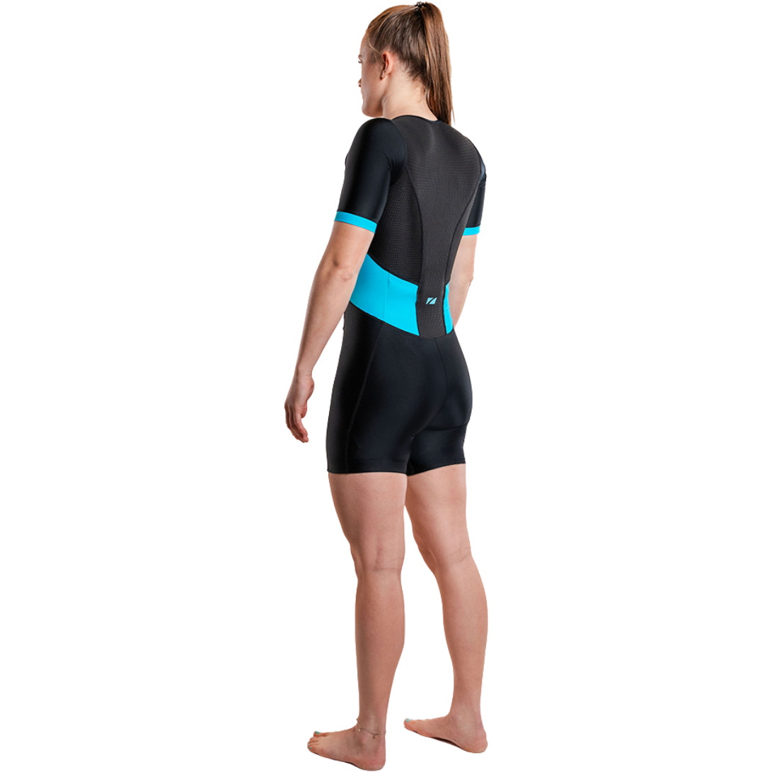 2026 ZONE3 Womens Activate Short Sleeve Full Zip Trisuit TS21WACTS107 - Black / Turquoise